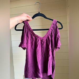 Purple violet LA hearts off shoulder low cut top blouse